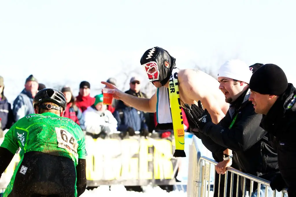 Ireland's Rodger Aiken is cheered on by some passionate fans during the 2010 Cyclocross World Championships in Tabor, Czech Republic.  ? Joe Sales