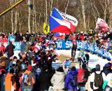 Thick crowds cheers riders through the snow and ice at the 2010 Cyclocross World Championships in Tabor, Czech Republic.  ? Joe Sales