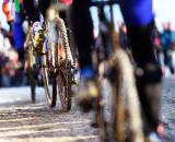 Snow and ice made conditions and tire choice tricky at the 2010 Cyclocross World Championships in Tabor, Czech Republic.  ? Joe Sales
