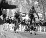 Klaas Vantornout chases Zdenek Stybar at the 2010 Cyclocross World Championships in Tabor, Czech Republic.  ? Joe Sales