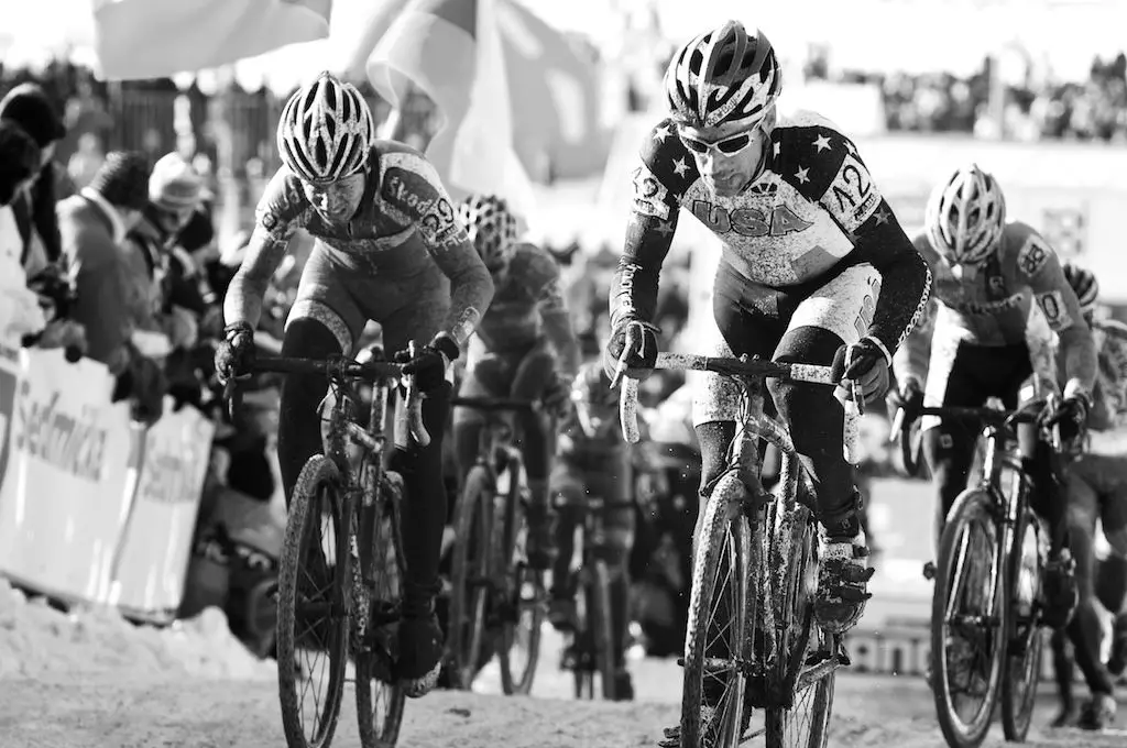 Tim Johnson grits it out to become the highest US finisher at the 2010 Cyclocross World Championships in Tabor, Czech Republic.  ? Joe Sales