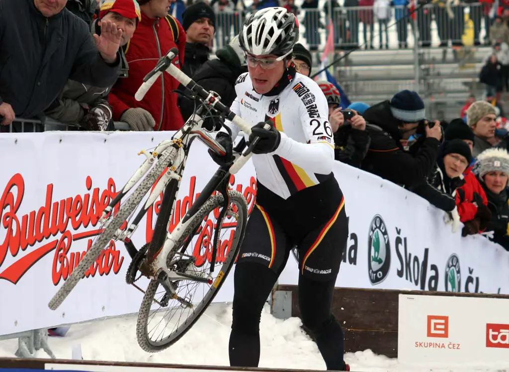 Hanka Kupfernagel makes her way through the barriers. ? Bart Hazen