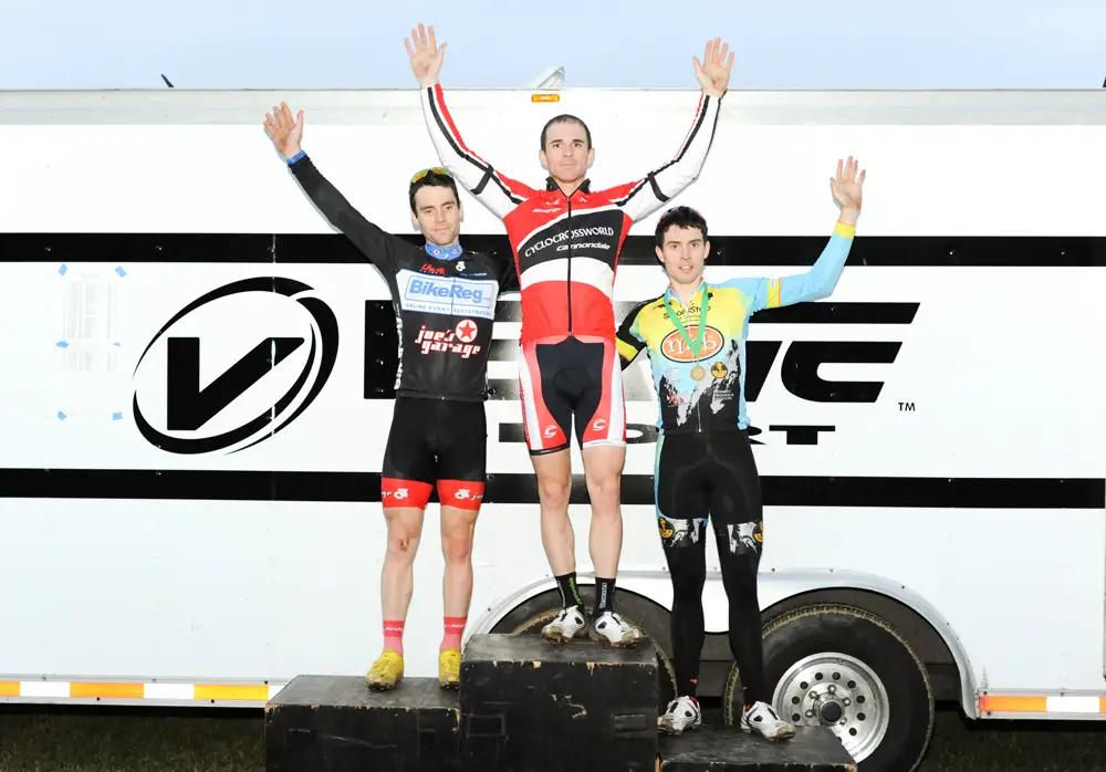 The Men’s podium (L to R): Lindine, McNicholas, Townsend. ©Natalia Boltukhova | Pedal Power Photography | 2011