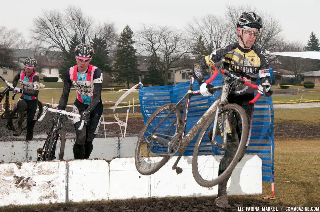 Brian Matter (Gear Grinder) leads the way over the barriers. ©Liz Farina Markel