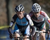 UCI Junior's race riders Andrew Dillman, #1 (Bob's Red Mill) and Curtis White, #2  (Clff Bar Junior Development Team) surf the sand pit. © Greg Sailor - VeloArts.com