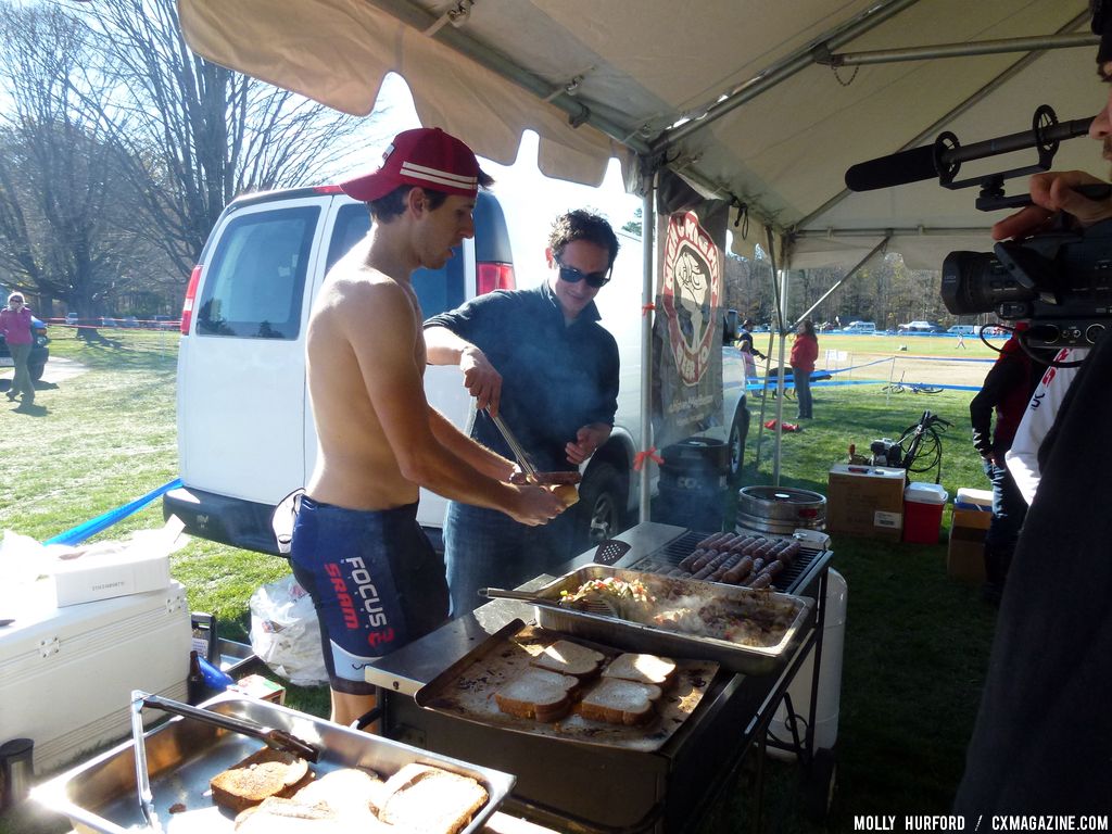 Jeremy Durrin served up sausages to earn money for a Belgium trip. © Cyclocross Magazine