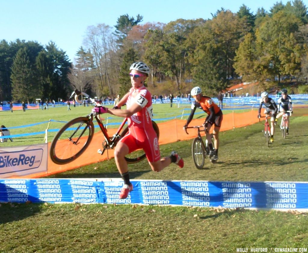 Pat Bradley takes the barriers fast. © Cyclocross Magazine