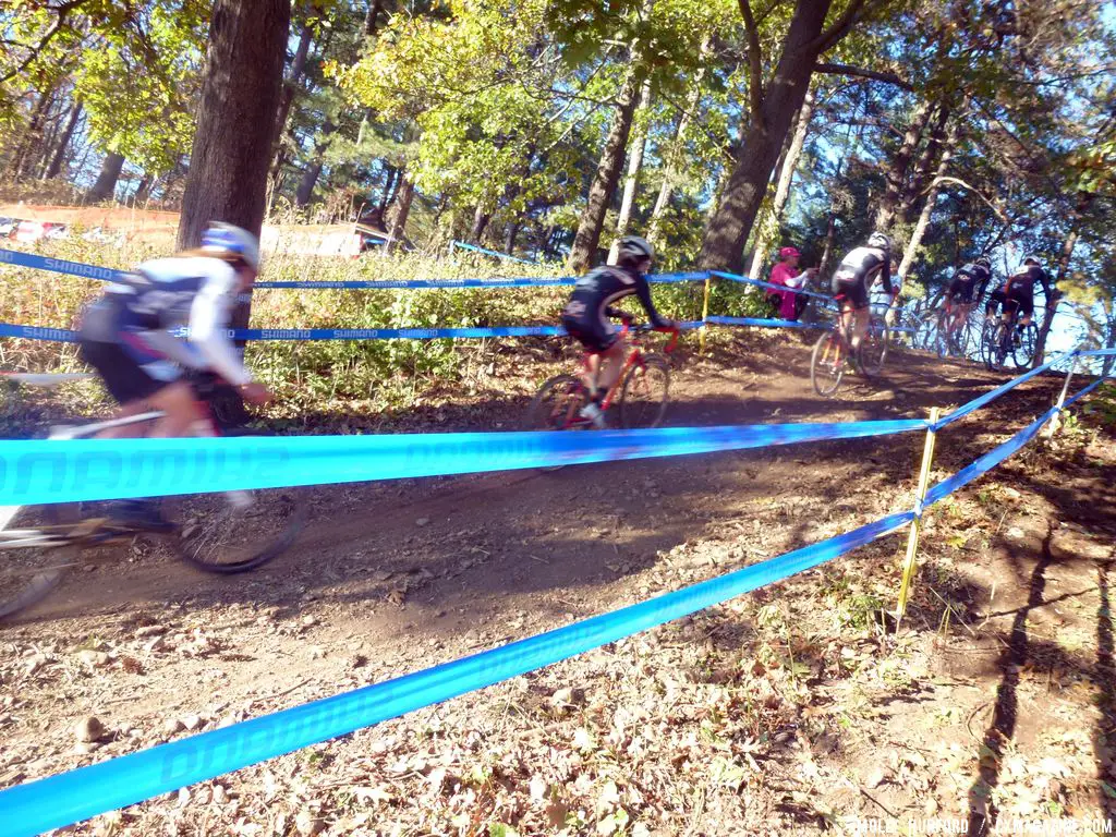 The second chase group on the run/rideup. © Cyclocross Magazine