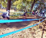 The second chase group on the run/rideup. © Cyclocross Magazine