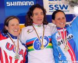 The women's podium with winner Marianne Vos, second Katie Compton and third Katerina Nash