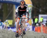 Sabrina Stultiens gets through the sand section on her bike while some of her competitors had to run ©Bart Hazen