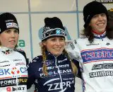 The women's podium in Oostmalle: Daphny van den Brand, Sanne Cant and Helen Wyman.