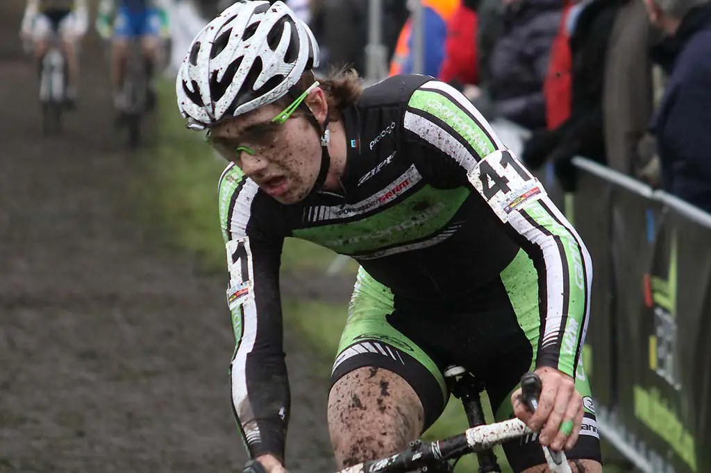 Jamey Driscoll focuses on a curve in Hoogerheide. © Bart Hazen