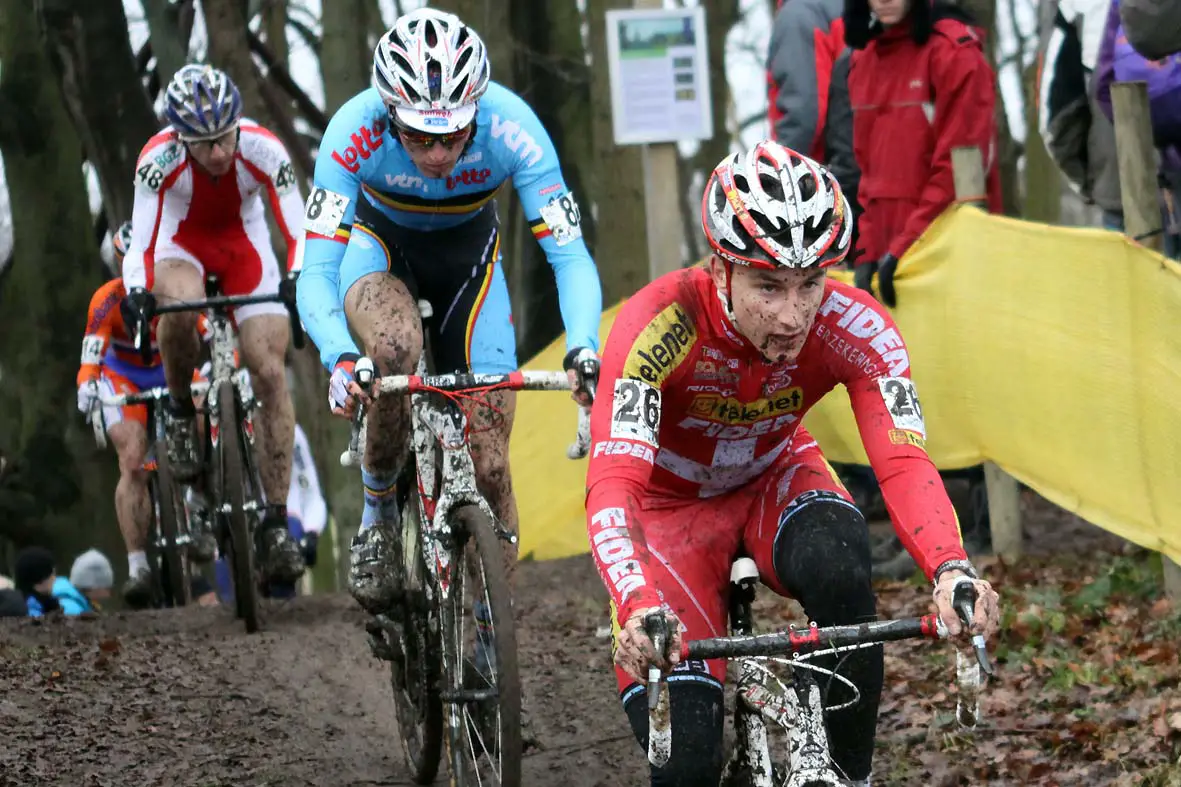 Arnaud Grand leads the break followed by Jim Aernouts and Marek Konwa. © Bart Hazen