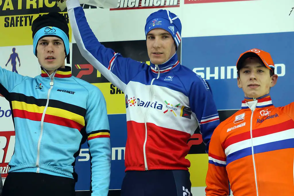 U23 podium in Hoogerheide (l-r) - Joeri Adams, Mathieu Boulo and Lars van der Haar. © Bart Hazen