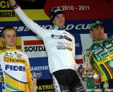 Honoring of the final ranking of the UCI World Cup; winner Niels Albert, second Kevin Pauwels and third Sven Nys.