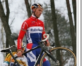 Lars Boom standing on top of the Zolder descent in his pre-ride, getting the nerve up to ride it ©Danny-zelck