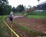 The tape was moved a bit for the women to allow more grass to run on. © Cyclocross Magazine 