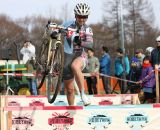 Tina Brubaker hops the barriers to third place. 2011 Nobeyama, Japan UCI Cyclocross Race. © Cyclocross Magazine