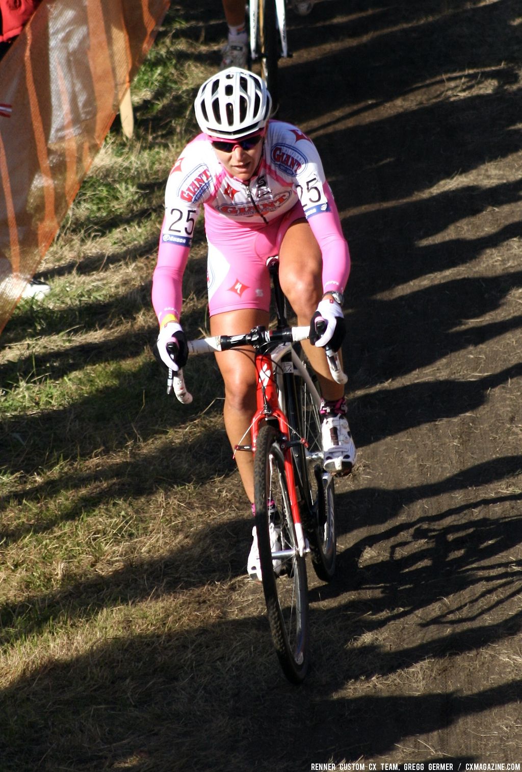 Meredith Miller in her custom pink kit for breast cancer awareness. © Renner Custom CX Team, Gregg Germer