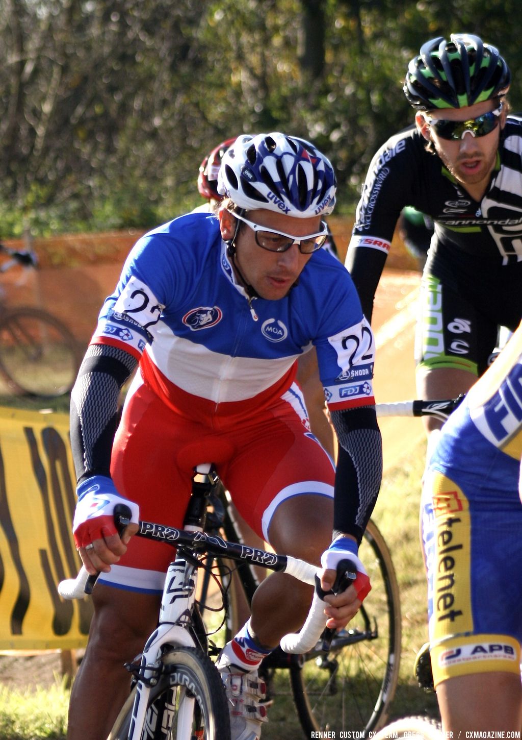 Francis Mourey had to fight through traffic on the first lap after getting obstructed by photographers at the start. © Renner Custom CX Team, Gregg Germer