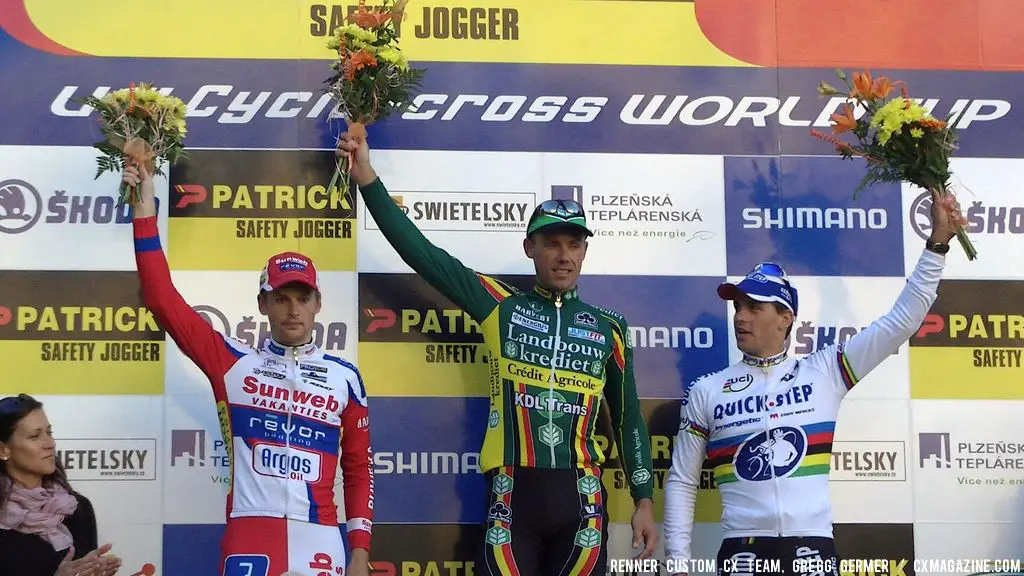 Men\'s Podium (l to r): Pauwels, Nys, Stybar. © Renner Custom CX Team, Gregg Germer