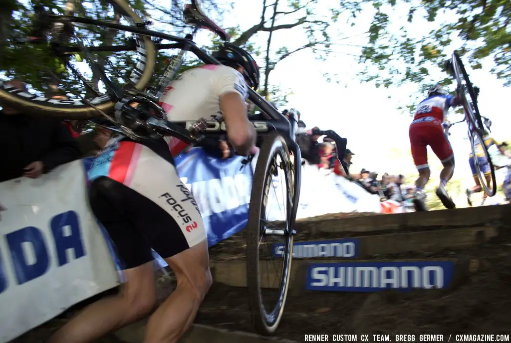 Jeremy Powers on the stairs. © Renner Custom CX Team, Gregg Germer