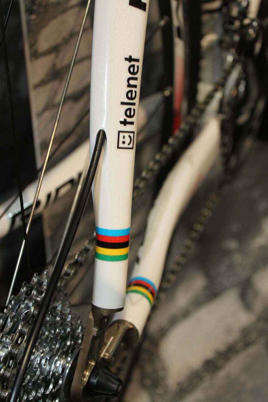 Zdenek Stybar\'s team sponsors and World Champion colors are seen throughout the X-Night\'s frame. © Cyclocross Magazine