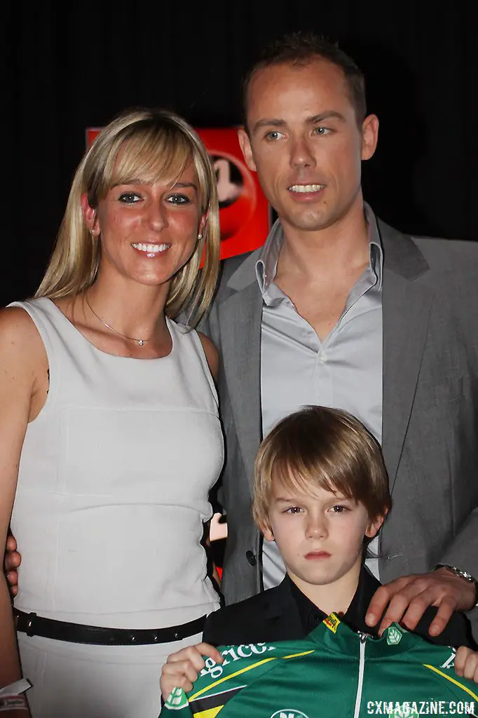 Sven Nys and his family. Wife Isabelle and son Thibau.