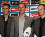 The final podium of the Superpestige Series 2010-2011: Winner Sven Nys, second Kevin Pauwels and third Zdenek Stybar.