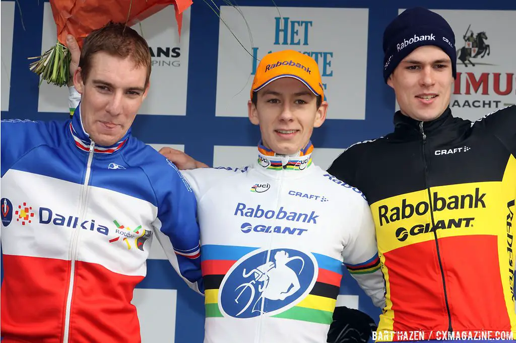 The U23 podium with Lars van der Haar, Mathieu Boulo and Joeri Adams