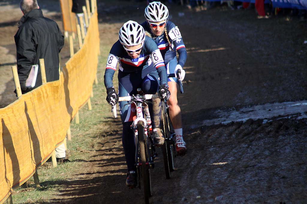 Christel Ferrier Bruneau and Pauline Ferrand Prevot race through Sankt-Wendel. © Bart Hazen