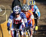 Katie Compton leads the elite break with Marianne Vos and Katerina Nash