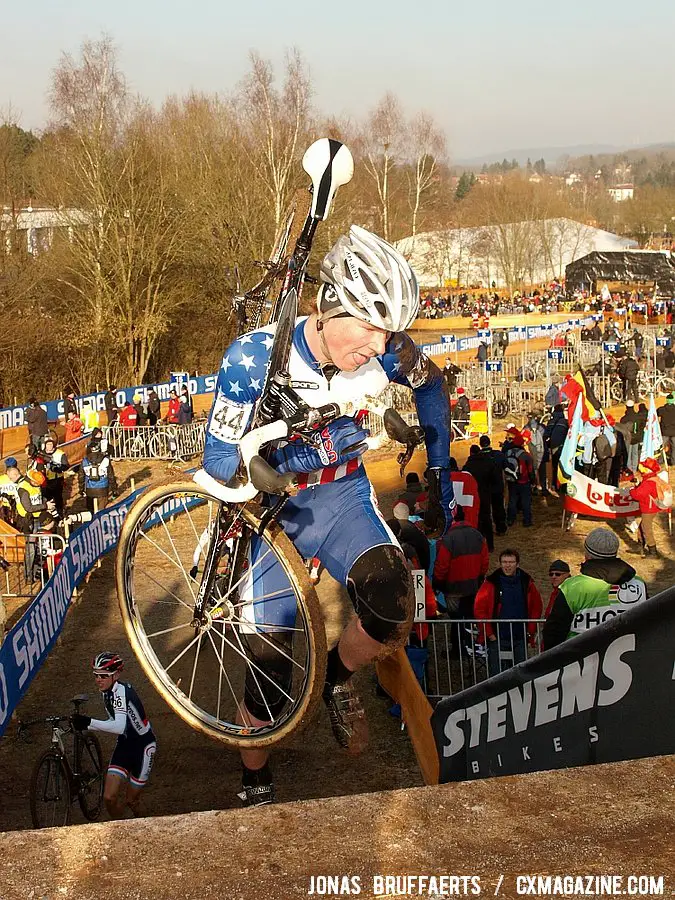 Bjorn Fox racing up the stairs.