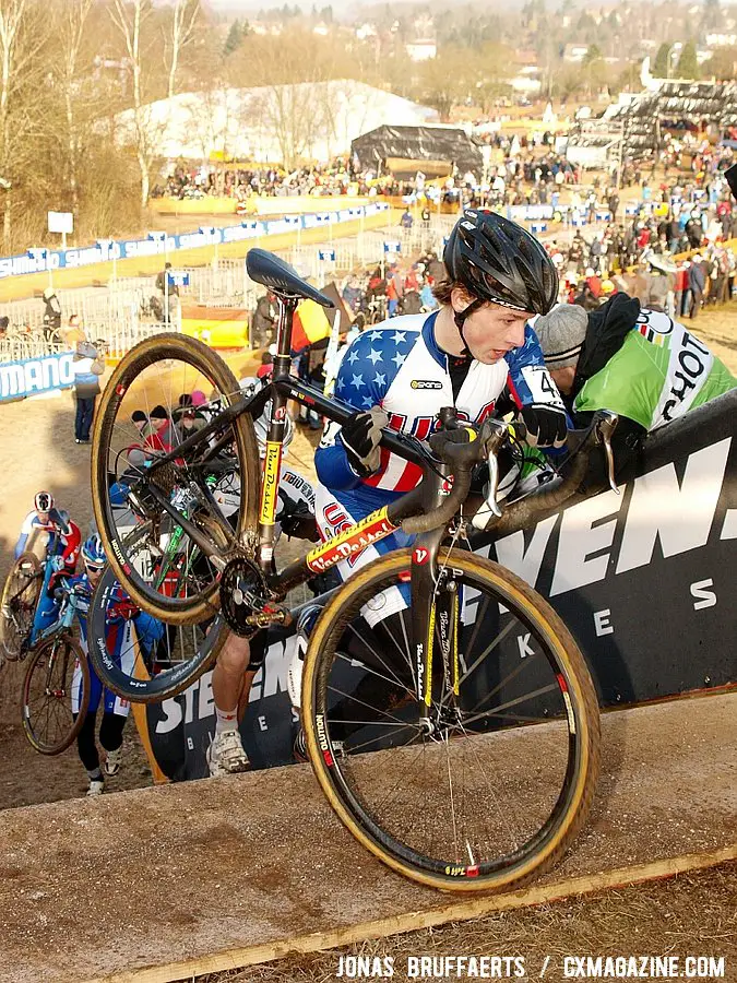 Jeff Bahnson on top of the stairs.