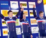 An all French podium at the Junior Worls with Clement Venturini, Fabien Doubey and Loic Doubey ©Bart Hazen