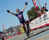 After a bumpy, hot race, Andy Jacques-Maynes crosses the finish line for another BASP victory. ©Tim Westmore