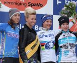 The podium with Marianne Vos (NL) 1th, Helen Wyman (UK) 2th, Anna van der Breggen (NL) 3th © Thomas van Bracht