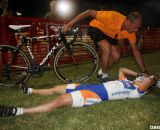 Winner Sanne van Paassen collapse after crossing the line. ©Cyclocross Magazine