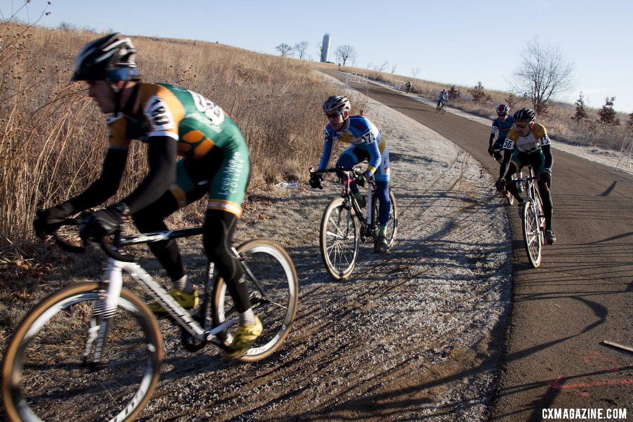 The first lap revealed an early lead group of four, including Werner, Trujillo, Emsky and Marian\'s Johnson. ©Cyclocross Magazine