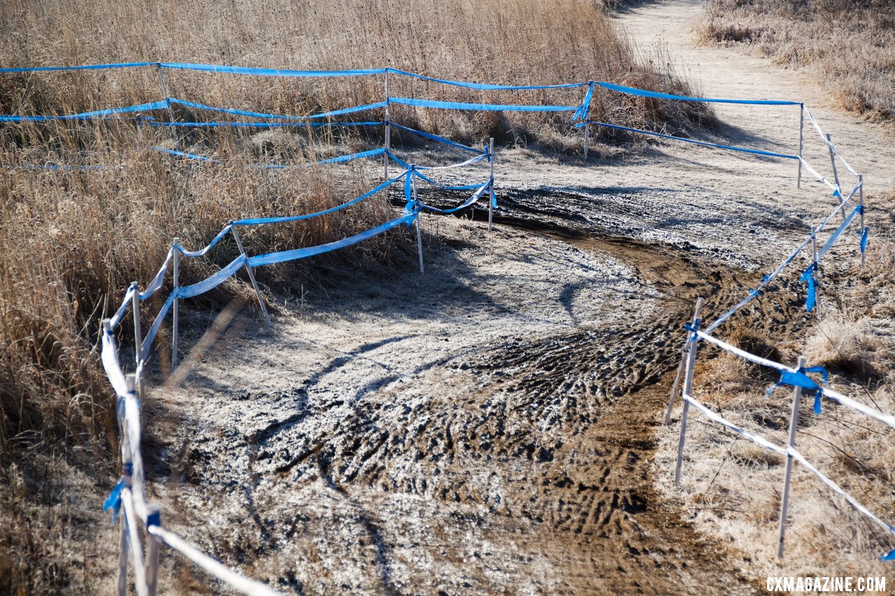 A cold night and frost made for a frost-covered, rock-hard course. 2012 Collegiate Cyclocross National Championships ©Cyclocross Magazine