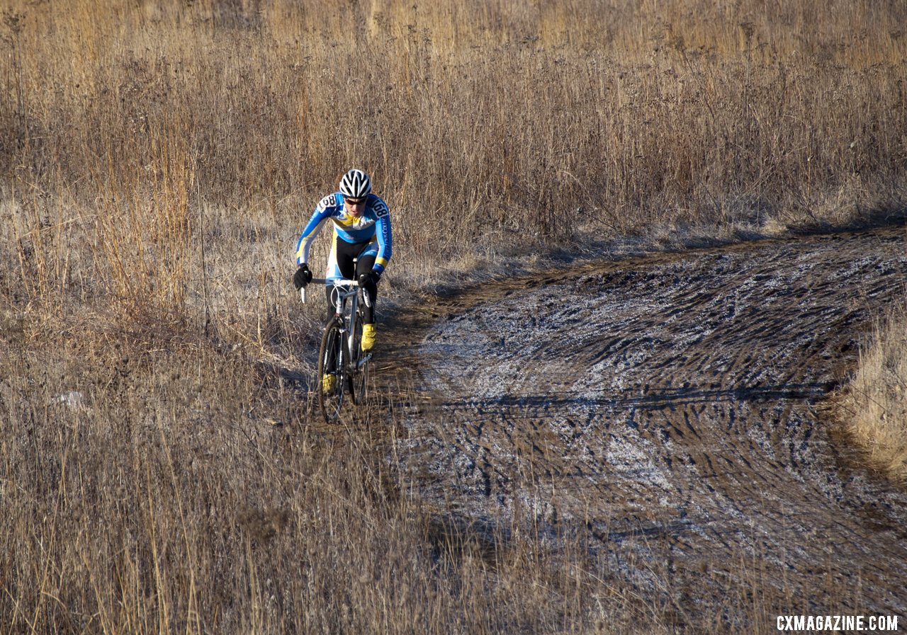 Fort Lewis\' Ben Stalker on a lonely stretch of the climb. 2012 Collegiate Cyclocross National Championships ©Cyclocross Ma