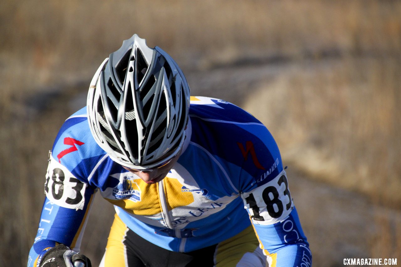 Former Worlds team member, Fort Lewis\' Eric Emsky had the lead before washing out in a corner.  2012 Collegiate Cyclocross National Championships ©Cyclocross Ma