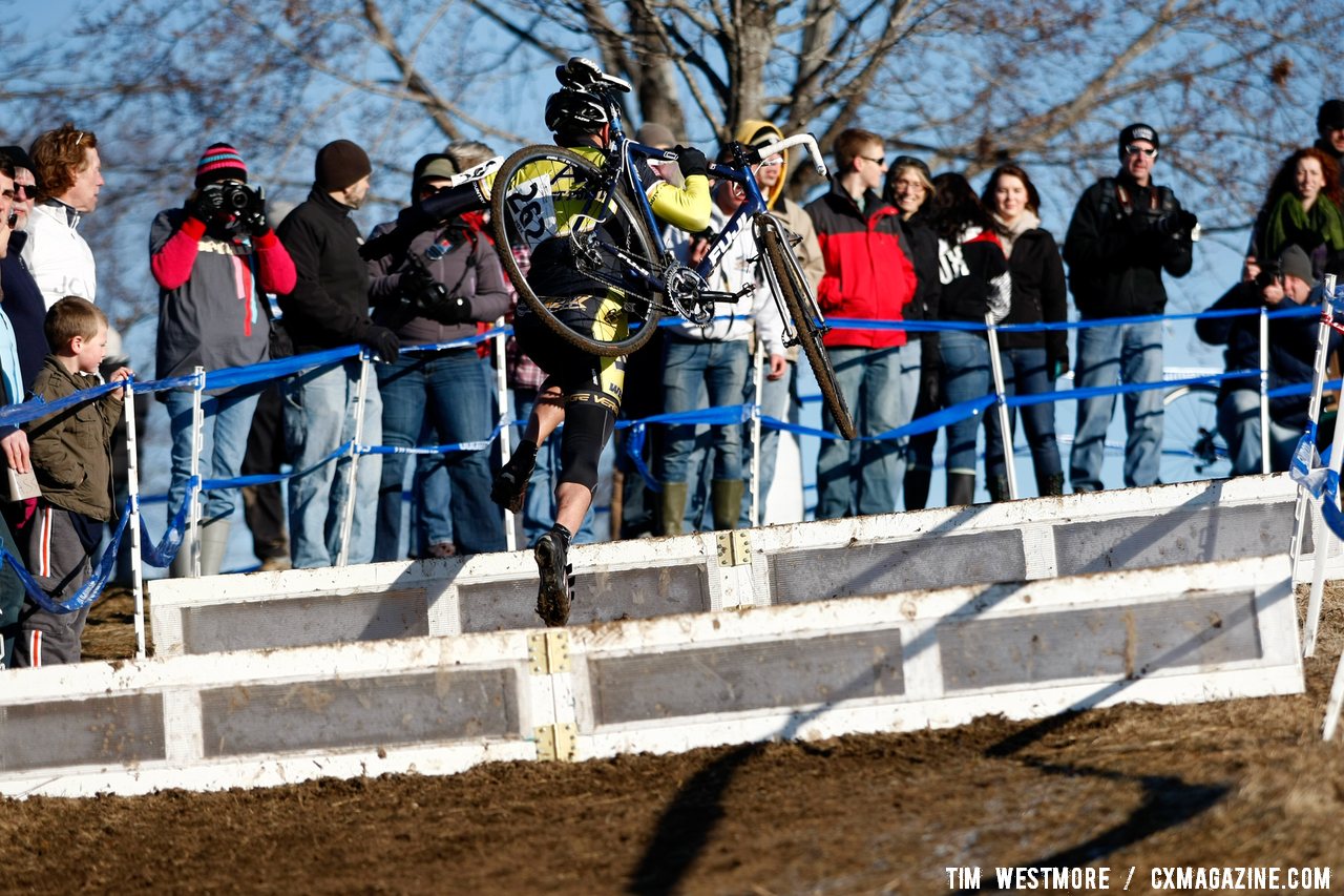 Nick Garcia (US Military Academy) leaps over the barriers, Division 2 Collegiate Men. ©Tim Westmore