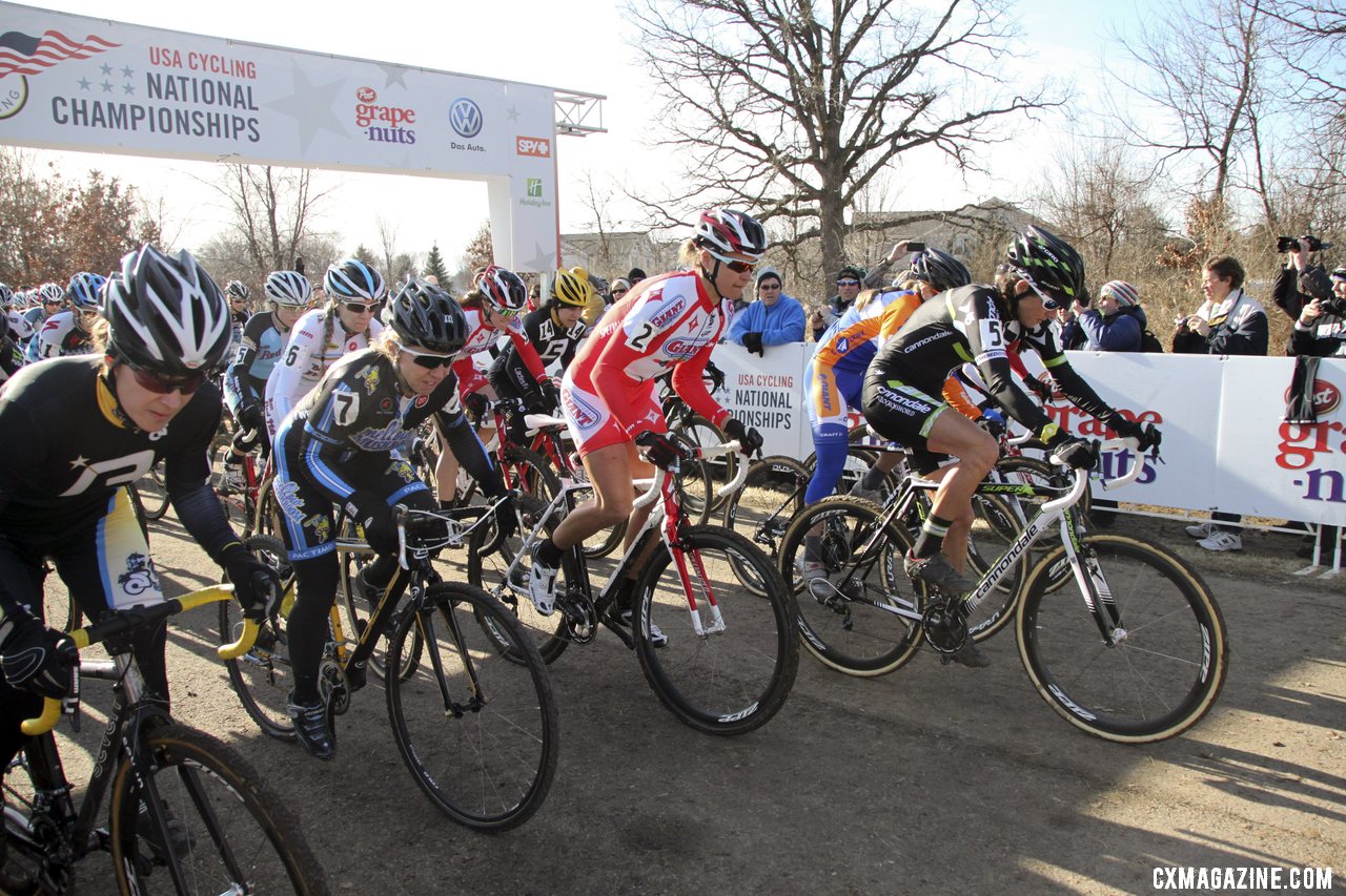 The race for the holeshot. 2012 Cyclocross National Championships, Elite Women. © Cyclocross Magazine