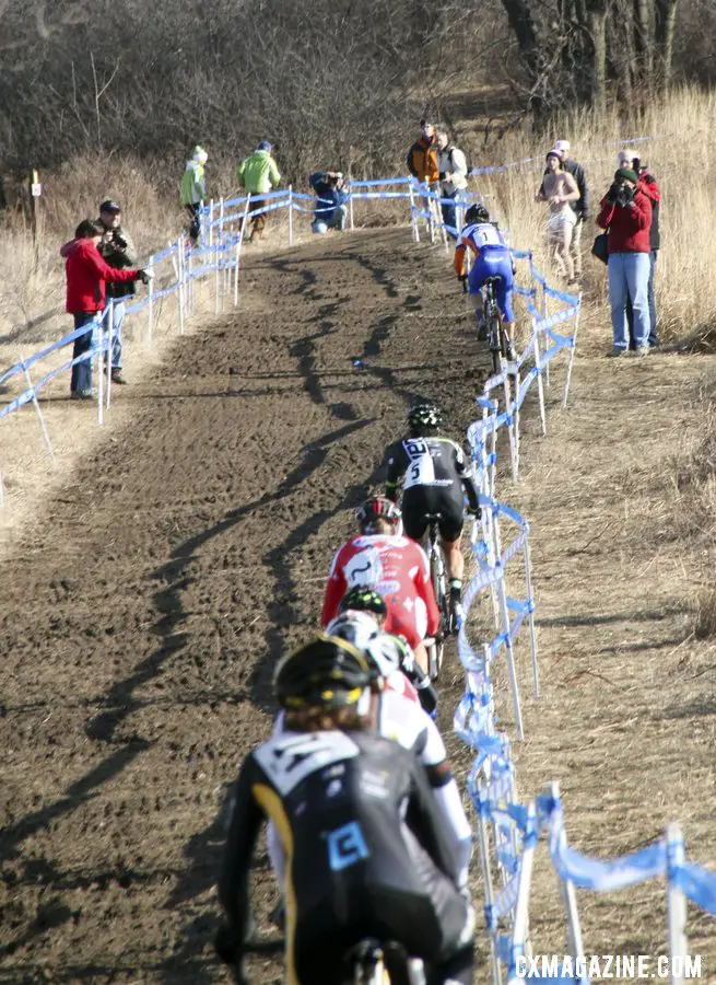 Compton hit the first hill with a huge lead. 2012 Cyclocross National Championships, Elite Women. © Cyclocross Magazine