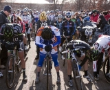 A moment of concentration for Duke and Compton, while Antonneau and Butler make final adjustments.  2012 Cyclocross National Championships, Elite Women. © Cyclocross Magazine