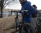 Mark Legg readies for a bike exchange in the pit. 2012 Cyclocross National Championships, Elite Women. © Cyclocross Magazine