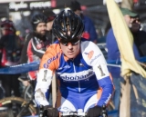 Compton took to the pits after a lap and wanted lower pressure in her tires. 2012 Cyclocross National Championships, Elite Women. © Cyclocross Magazine