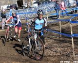 Drew Dillman leads Cypress Gorry in the chase of Logan Owen - Junior Men 17-18, 2012 Cyclocross National Championships. © Amy Dykema